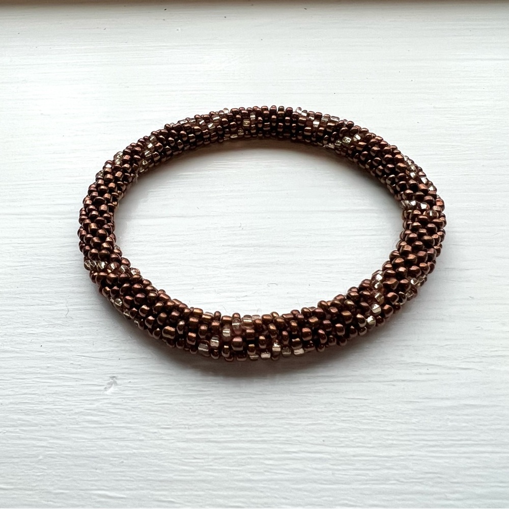Brown zig zag beadwork bracelet roll beaded bracelet